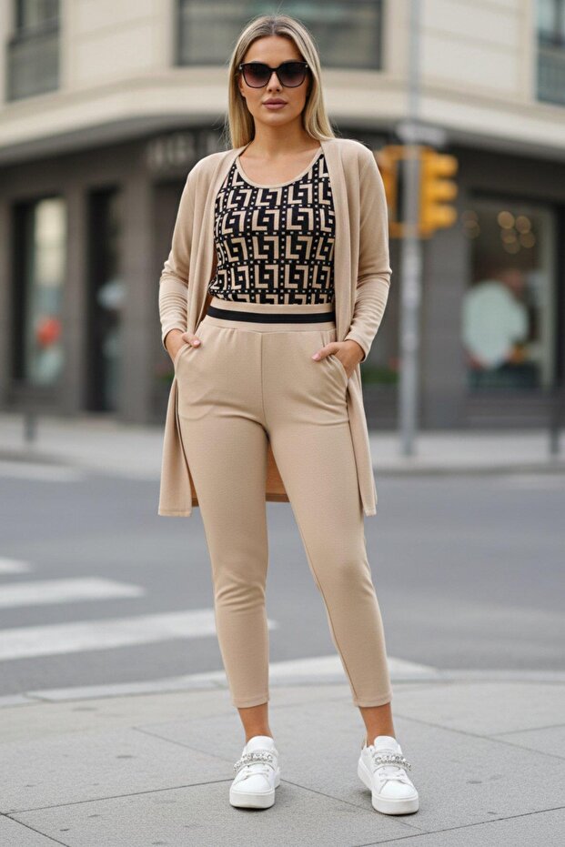 Dug rukav Krep Trostruki set bež - 2