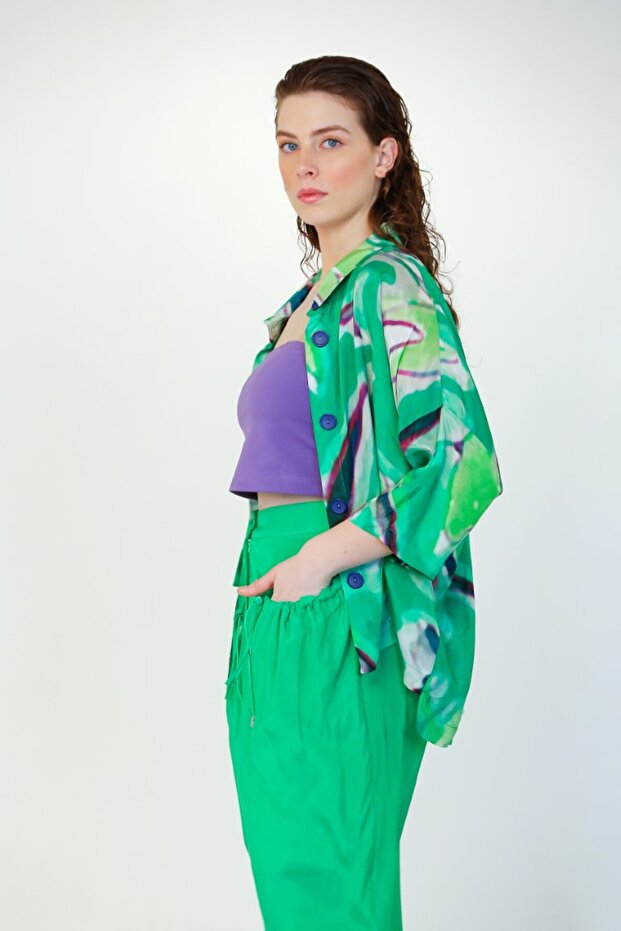 Floş Desen Gömlek - Yeşil - 2