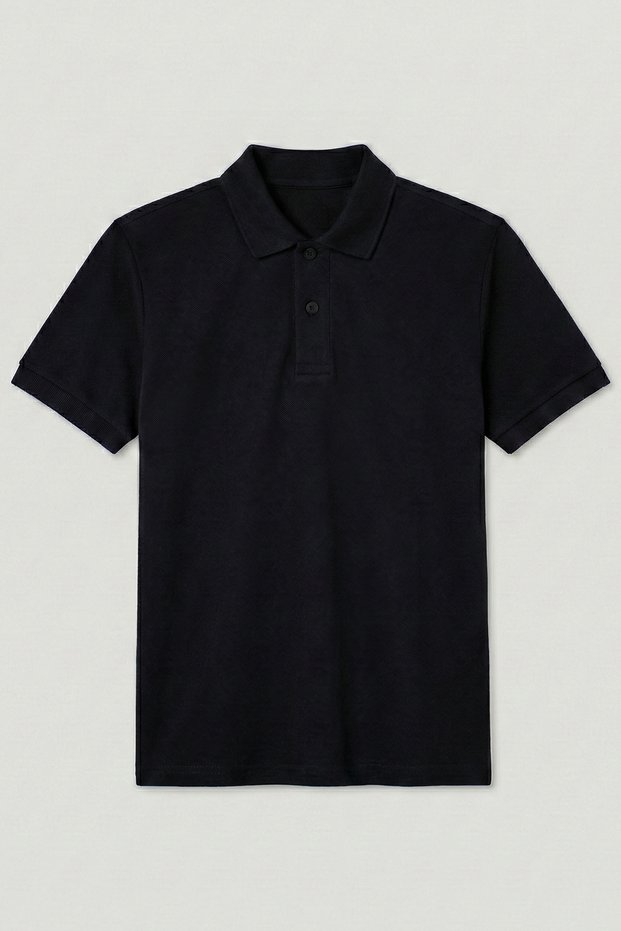Cotton Pack Polo Collar Black Short Sleeve T-Shirt Suitable for School and Daily Use