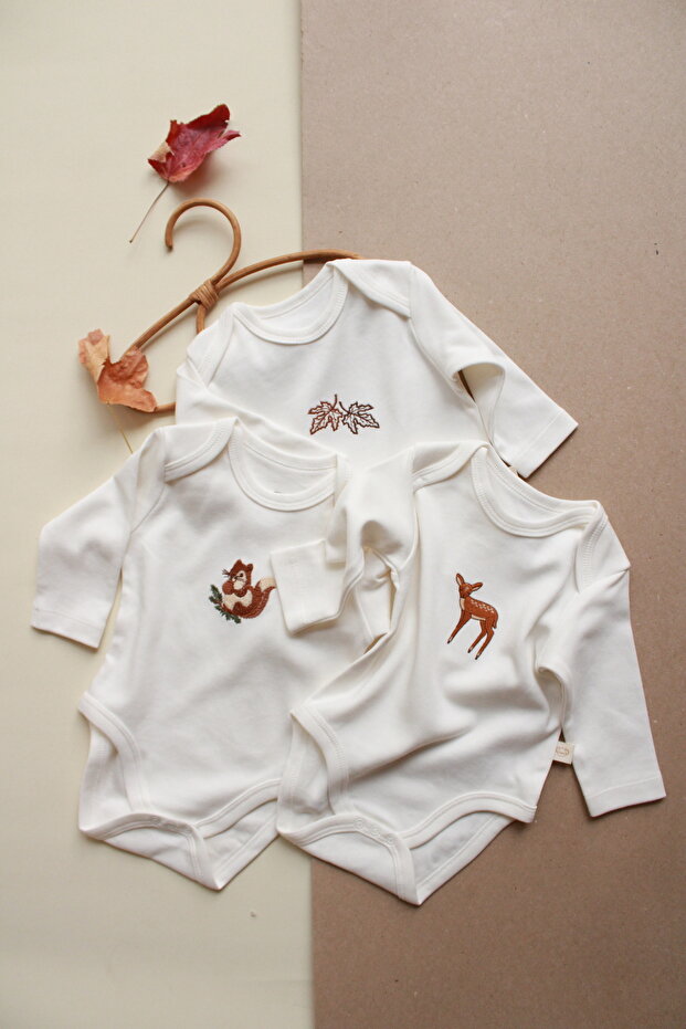 3-Pack Forest Series Long Sleeve Snap Fastener Bodysuit Model 10