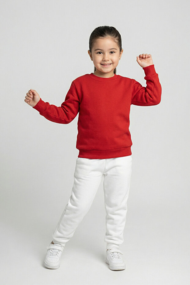Unisex Kids Sweatshirt | Crew Neck with Fleece Inside | 2-4 Years Old Red