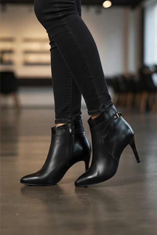 İnce Topuklu Fermuarlı Kadın Bot - 3