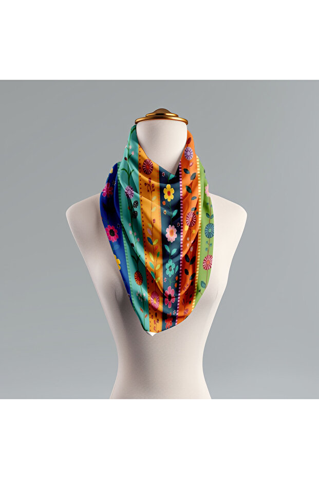 Şd Scarf Color and Flowers Foulard