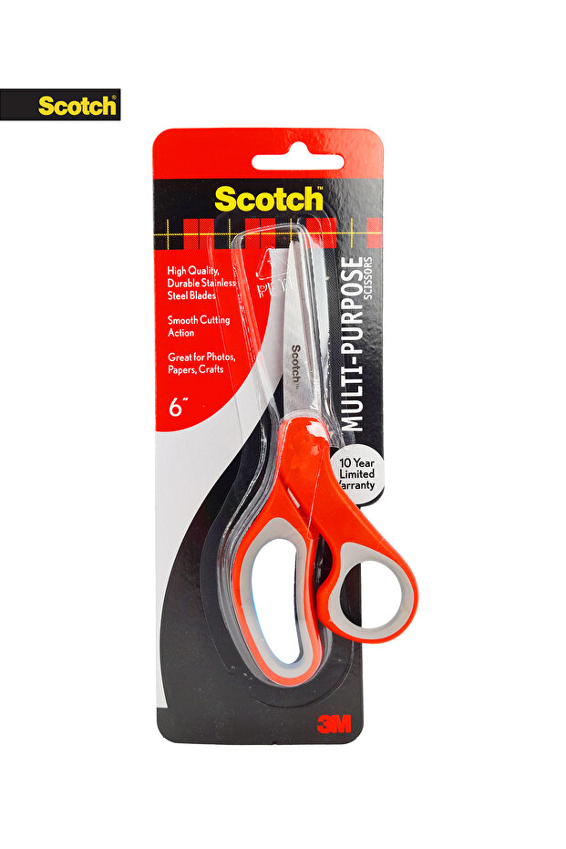 6-Inch Multi-Purpose Scissors, Stainless Steel Blades, Soft Grip Handle, Red