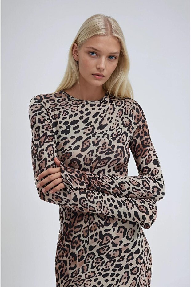 فستان طويل بنقشة الفهد 2964 - 6