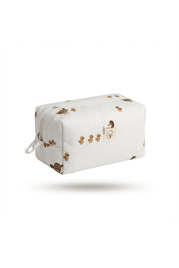 Multi-Purpose Muslin Duck Family Patterned Mother Baby Care Organizer and Cosmetic Bag
