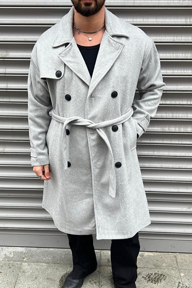 Oversized Sleeve Detail Cashmere Coat Gray