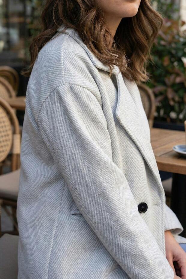 معطف بقصة عصرية وأزرار - رمادي - 3