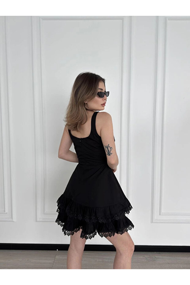 Mini Askılı Elbise - Siyah - 7