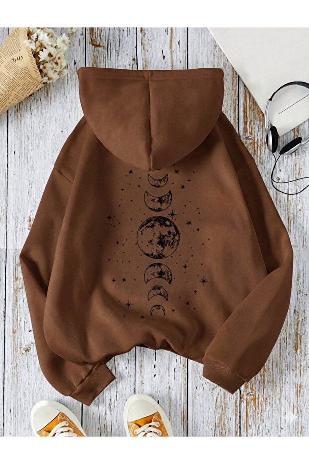 Moda Unisex 3 İplik Ş Fleece-Lined Print Detailed K Hooded Sweatshirt