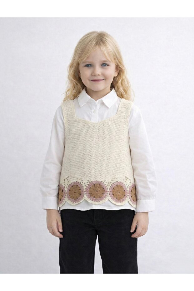 Çiçek Sütunlu Örme Süveter - 2