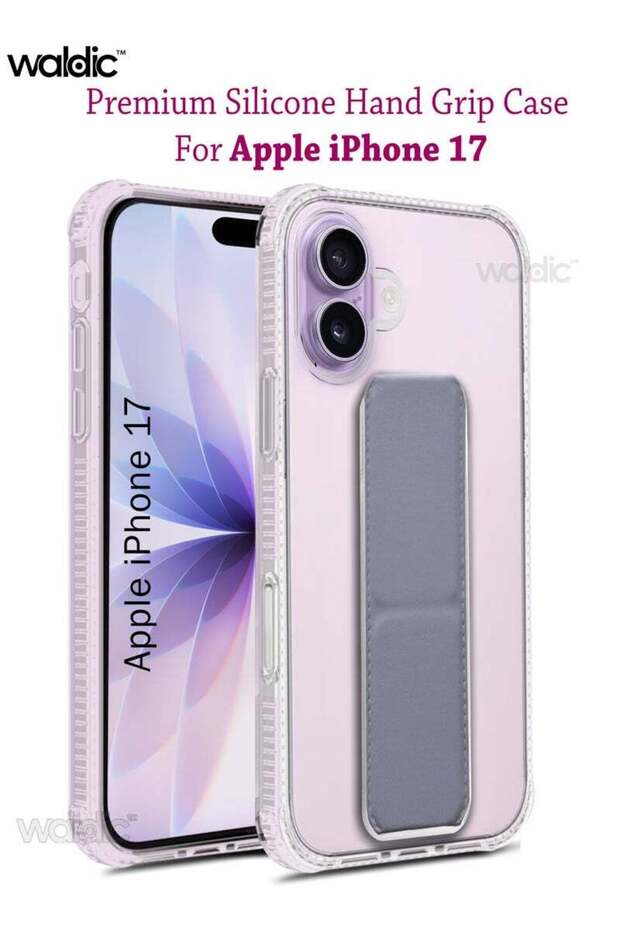 Apple iPhone 17 Magnetic Hand Grip Case Silicone Protective Back Case Cover - Clear/Grey