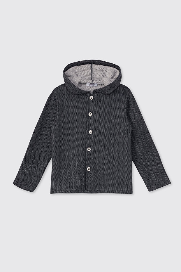 Erkek Çocuk Kapüşonlu Lacivert Örme Ceket - 1