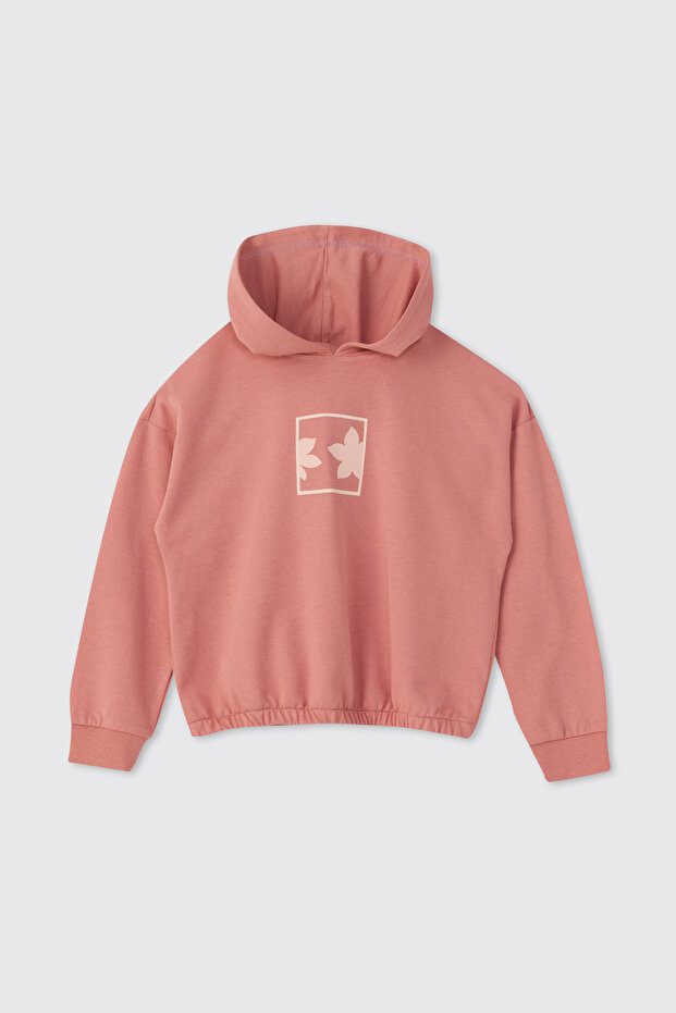 Girl's Printed Hooded Pink Sweatshirt