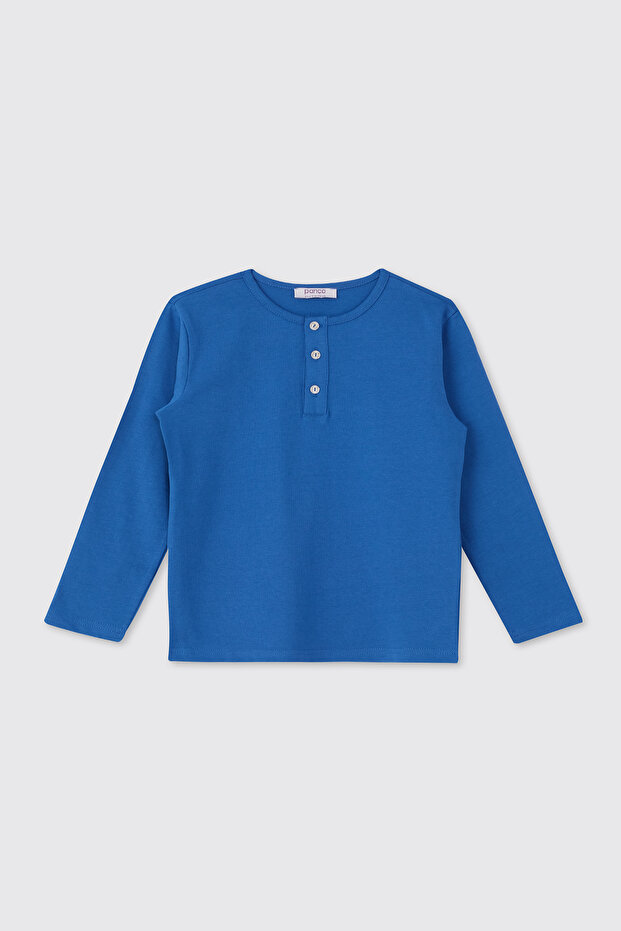 Boy's Dark Navy Blue T-Shirt with Buttoned Collar