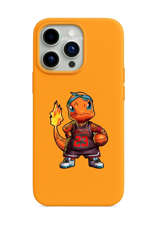 حافظة من السيليكون باللون البرتقالي بنمط جوردون 23 تشارماندر متوافقة مع هاتف آيفون 15 بلس - 1