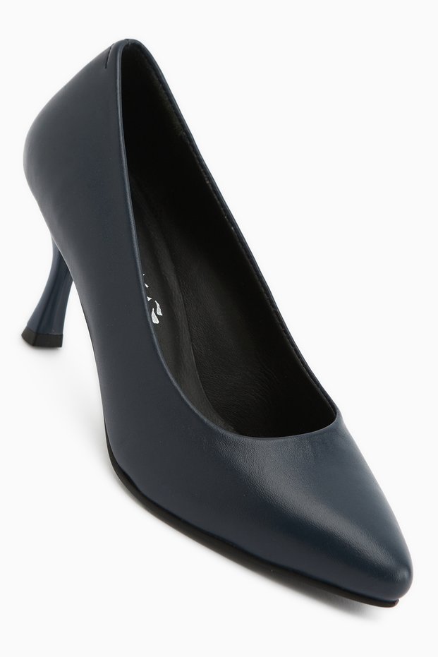 Kiara Genuine Leather Navy Blue Women's Heeled Shoes Stiletto