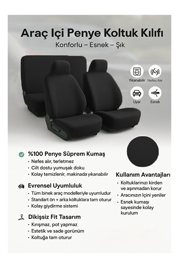 Seat Cover Basic Set Compatible with Alfa Romeo 75, Combed Cotton Set - 4