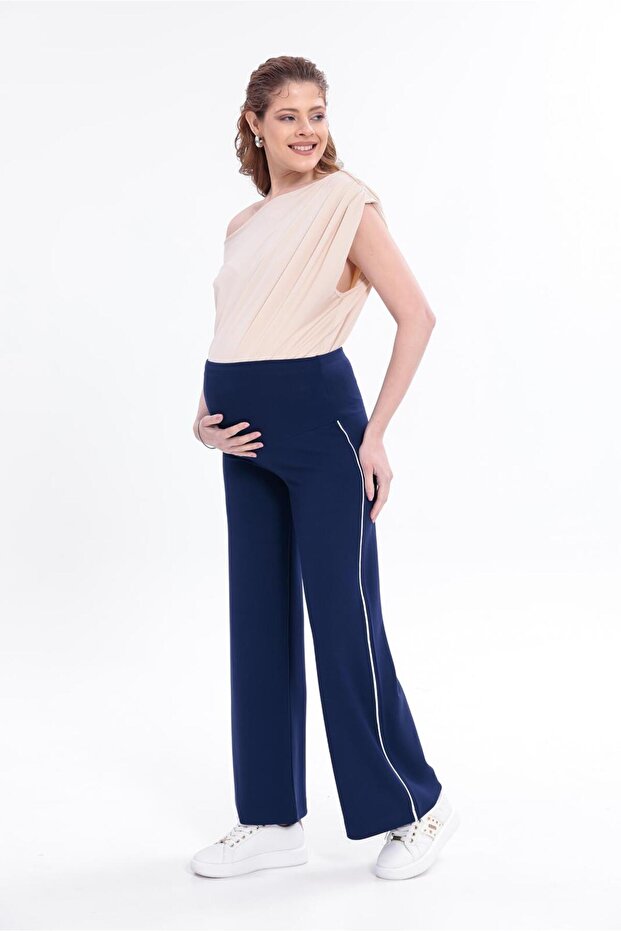 Palazzo Wide-Leg Pregnancy Pants with Striped Details
