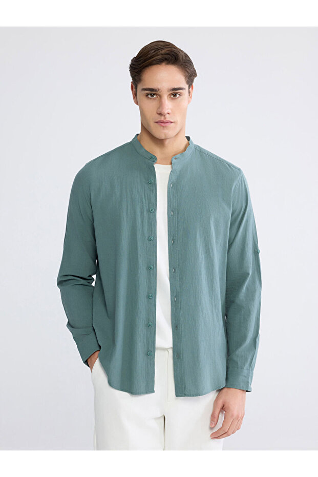 Regular Fit Hakim Collar Men's Shirt