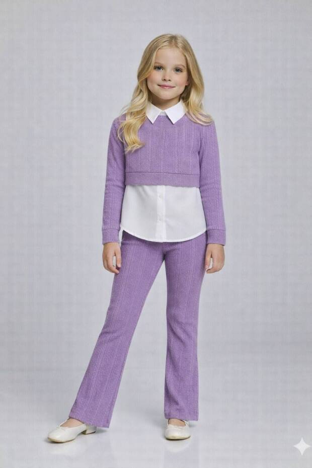 Girl's Shirt Collar Double Full-Fit Suit Set