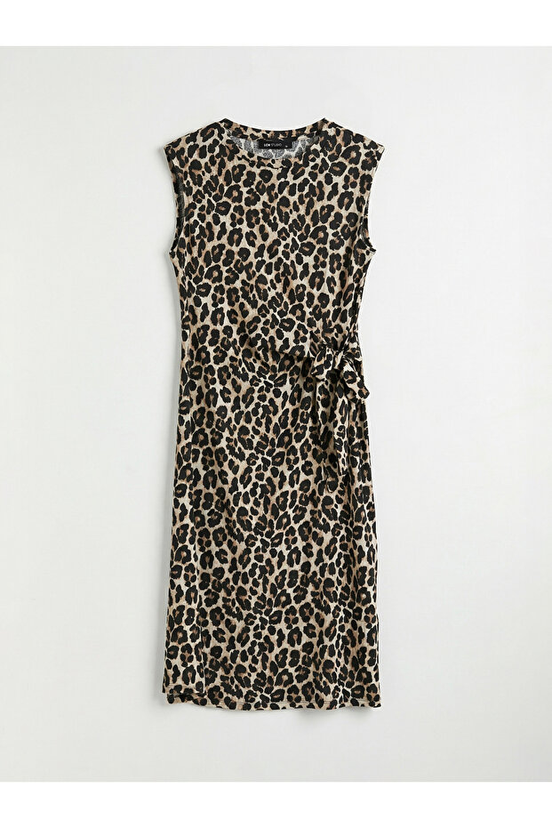 Brown Crew Neck Leopard Print Dress by Güli̇s Gi̇yi̇m