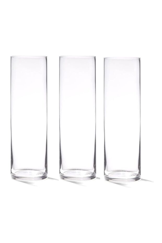 Clear Cylinder Glass Vase for Flowers, Floating or Pillar Candles, Home & Wedding Decor, 3pc-5x30cm