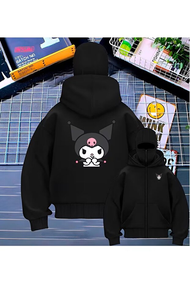 Double Hooded Cat, My Melody, Kuromi, and Laurel Bunny Character Printed Hooded Sweatshirt