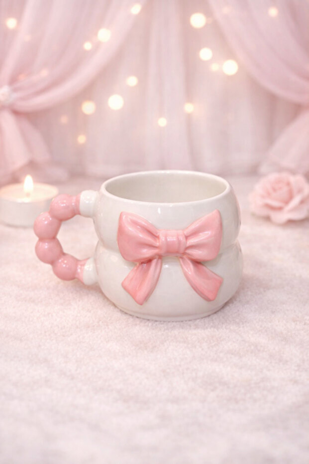 3D Embossed Bow-Patterned Special Embossed Fully Handmade Special Design Ceramic Mug