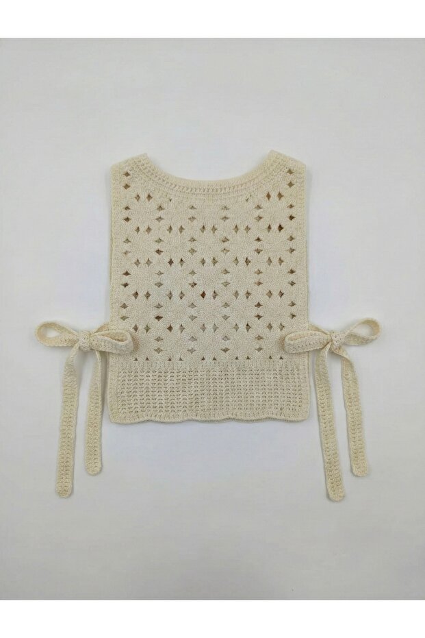 Çiçekli Örme Süveter Yan Bağcıklı - 6