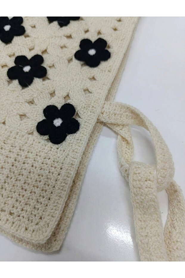 Çiçekli Örme Süveter Yan Bağcıklı - 6