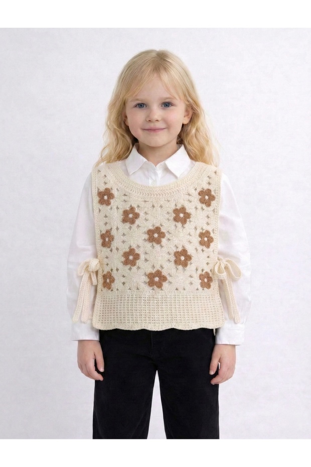 Çiçekli Örme Süveter Yan Bağcıklı - 2