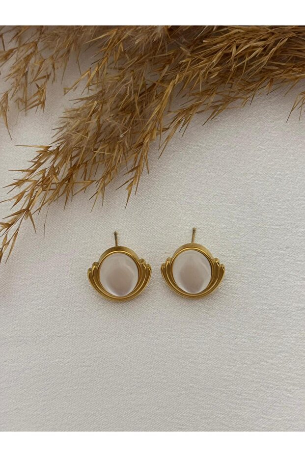 Sedefli Oval Çelik Küpe - 3