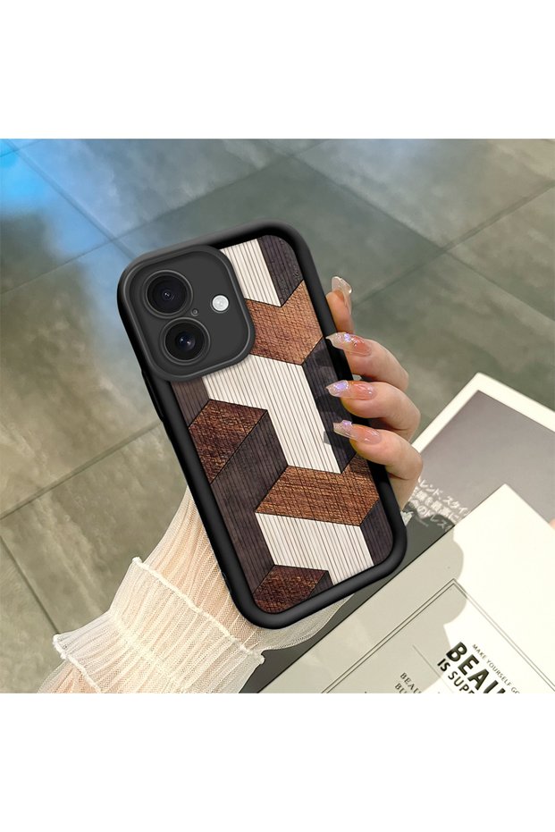 iPhone 16 Compatible, Stylish Wooden Patterned Silicone Phone Case
