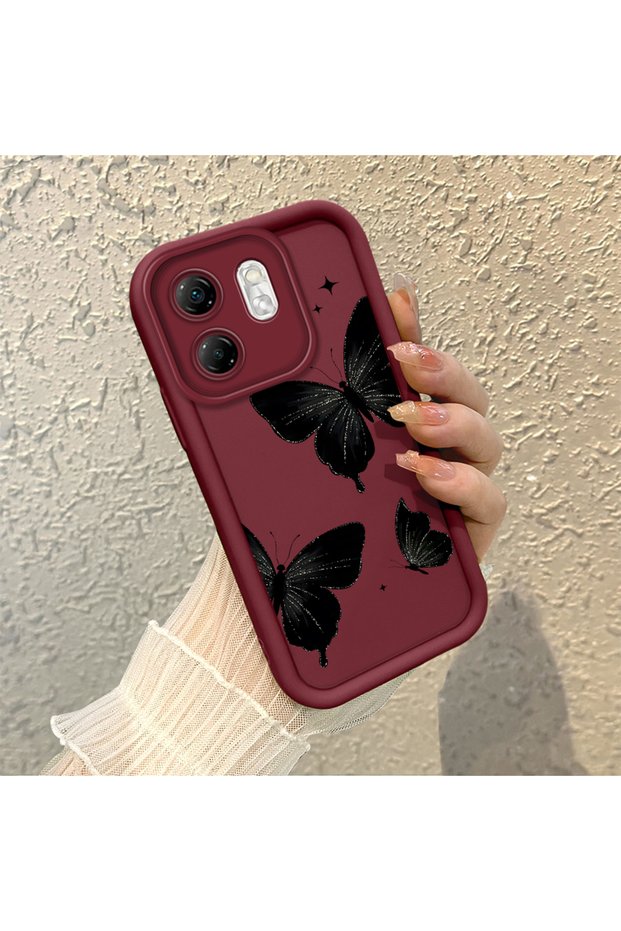 Infinix Smart 9 Burgundy Butterfly Silicone Case Camera Protection Shock Absorption Comfortable Grip