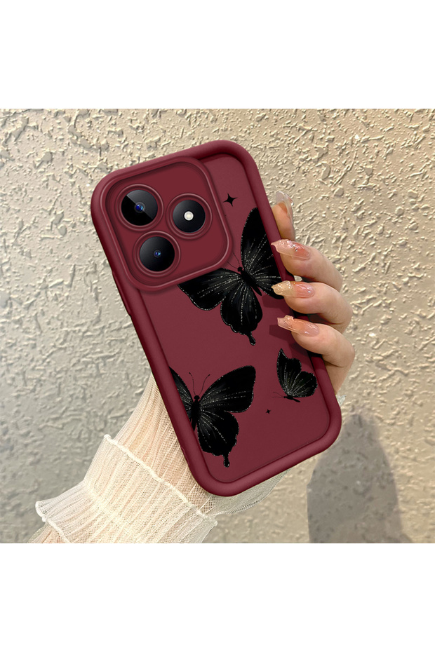Realme Note 50 4g Burgundy Butterfly Silicone Case Camera Protection Shock Absorption Comfortable Grip