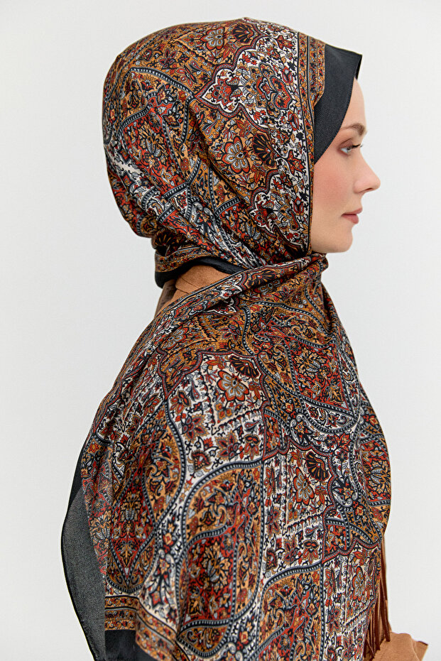 Monokrom Desenli Modal Şal - 3