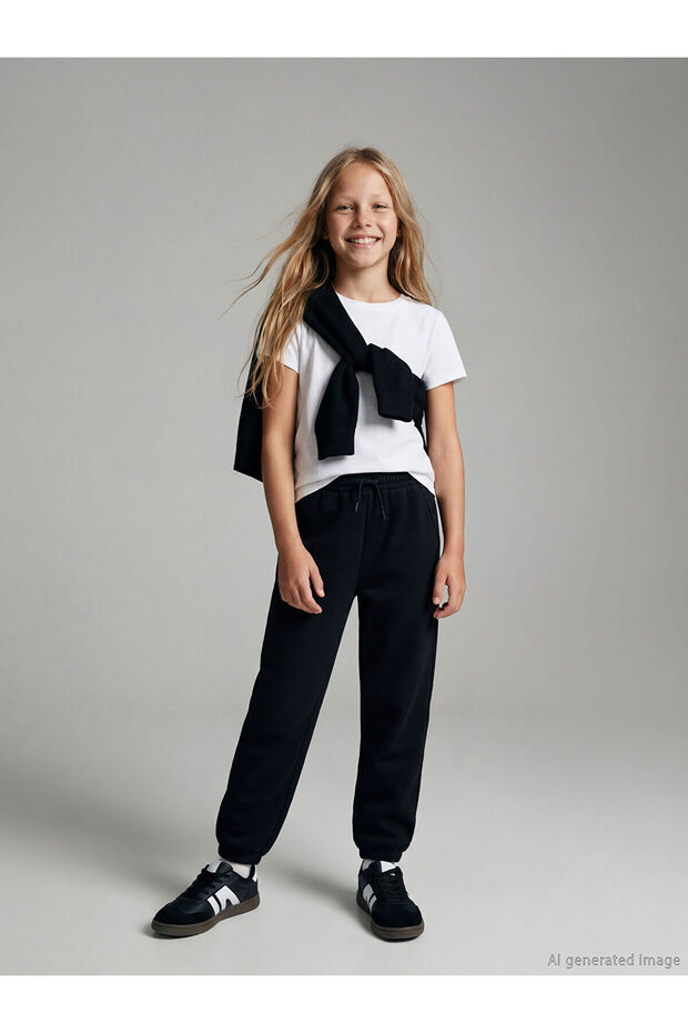 Lcw Kids Black Elastic Waist Girls' Jogger Sweatpants