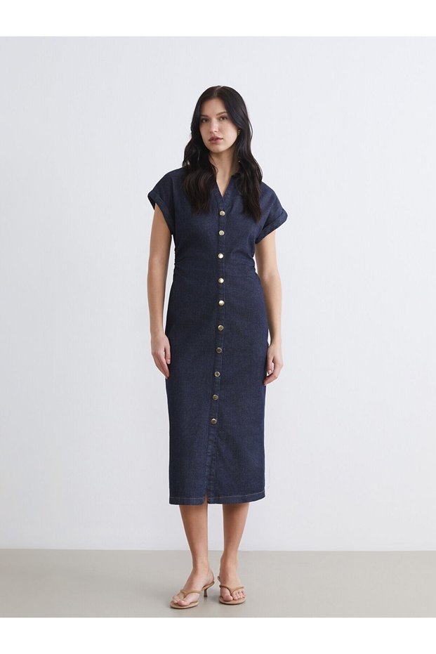 Shirt Collar Waist Seat Jean Dress