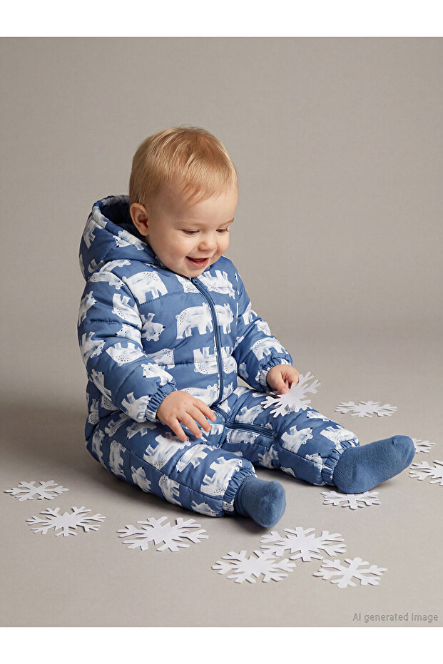 Hooded Printed Baby Boy Astronaut Coat