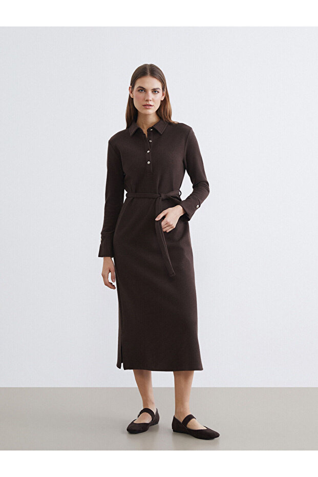 Trendlucky Polo Collar Belted Dress with a Difference