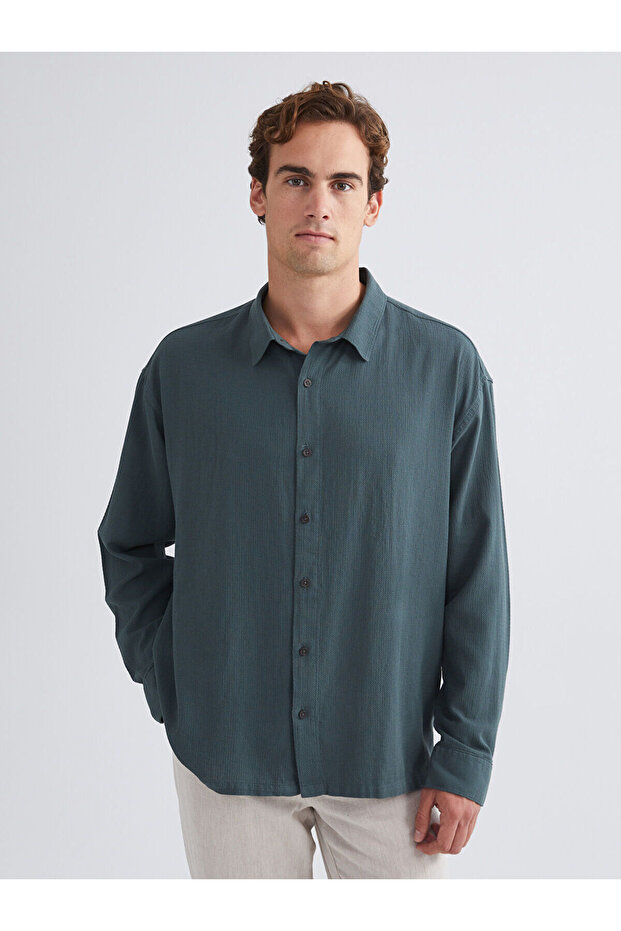 Ozmarka New Season Comfortable Fit Long Sleeve Dobby Men's Shirt