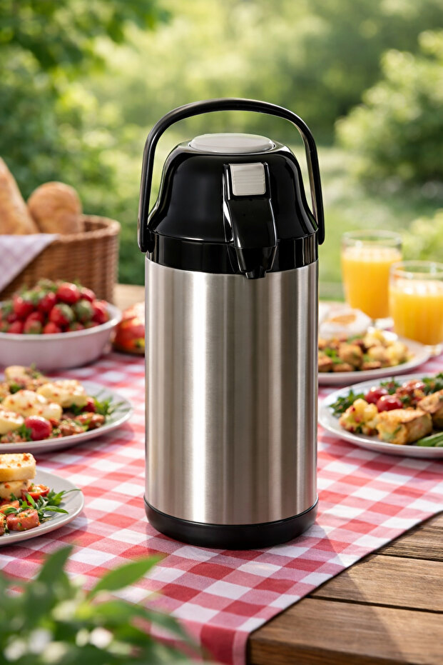 2008-1 Double Layer Stainless Steel Thermos Tea Thermos Water Thermos 3.5 Lt Black