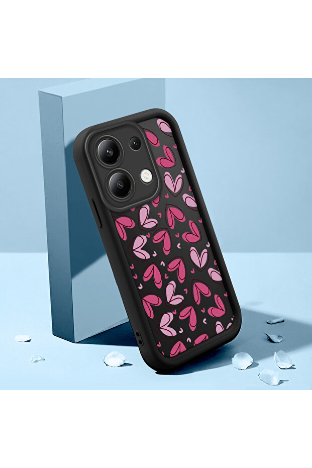 حافظة متوافقة مع هاتف Redmi Note 13 مصنوعة من مادة السيليكون المقاومة للصدمات باللون الأسود ونمط القلب - 4