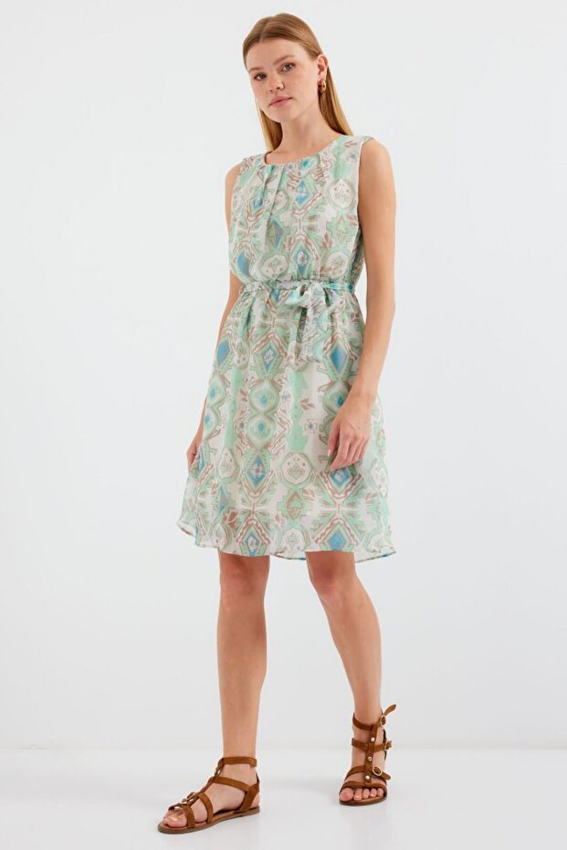 2501 فستان شيفون بدون أكمام منقوش - نعناعي - 4