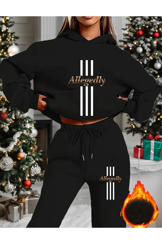 2'Li Printed Women's Casual Stylish Fleece Hooded and Trousers Set | All Seasons, Hooded