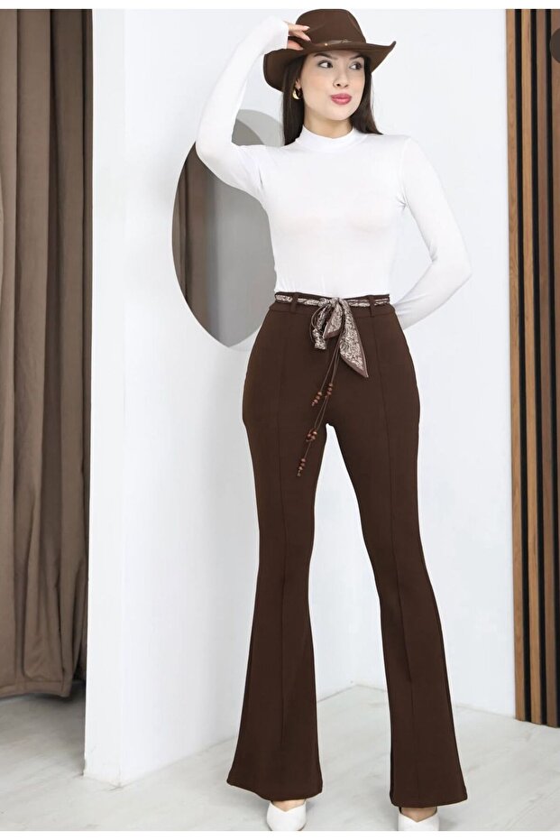 Women's Brown Stylish Belted Trousers