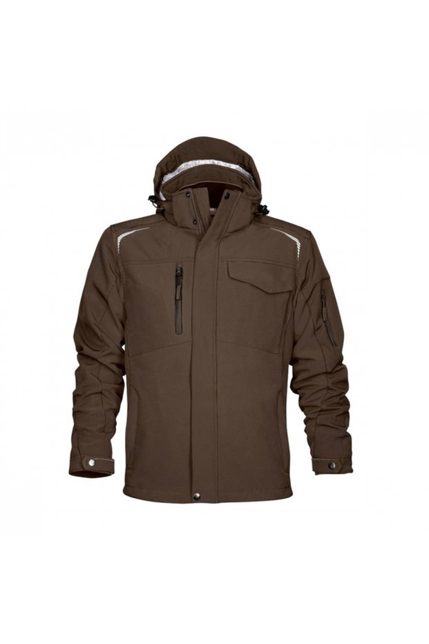 Brown waterproof jacket with Hooded, softshell, R8ED
