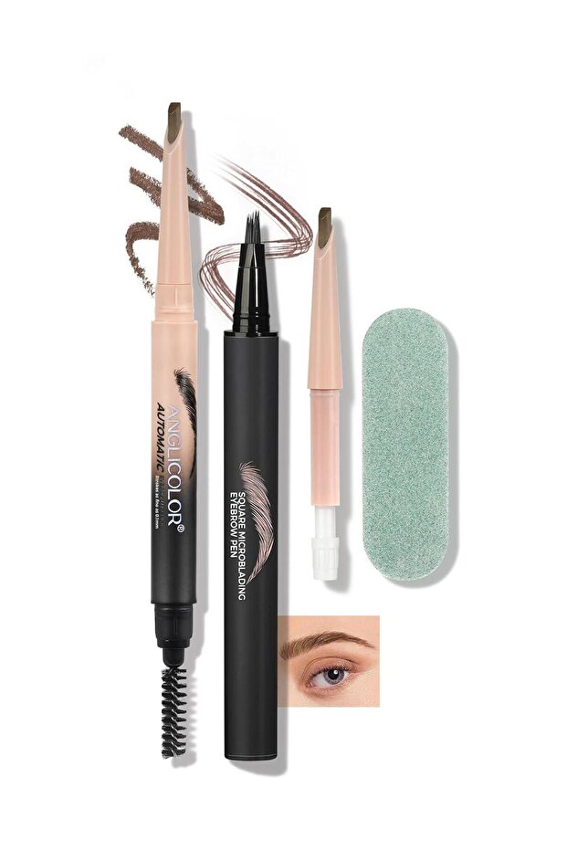 Microblading Eyebrow Pencil Kit – with Brush & Refill Core,Waterproof (02 Brown)