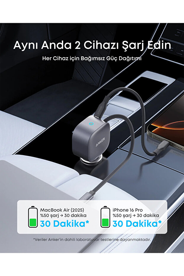 Nano 75W Makaralı Araç İçi Şarj Cihazı Siyah - 3